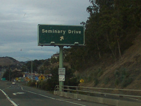 Heading North from San Fransico on way to 1st Congress of UCM we felt it a sign of good things when we noticed we were going past "Seminary Drive" (note by E.C.D.Q.)